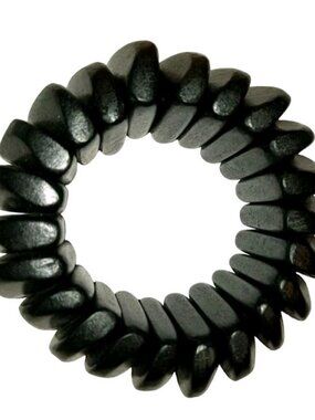 Vintage Black Wood Bead Stretch Panel Bracelet